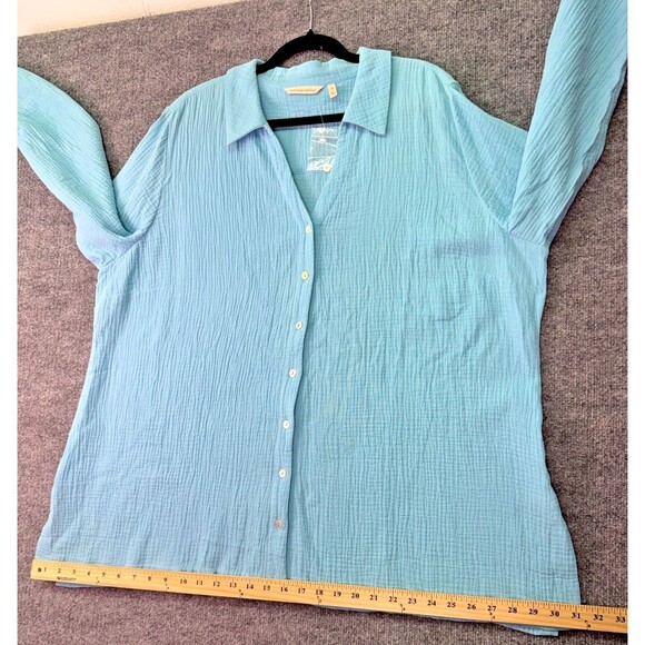 Soft Surroundings 2X Blue Button Front Textured Gauze Top Long Sleeve Tunic - Picture 7 of 11